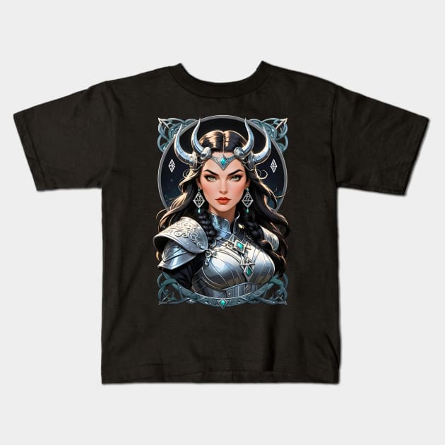 Valkyrie Viking Warrior Nordic Mythology retro comic design Kids T-Shirt by Neon City Bazaar